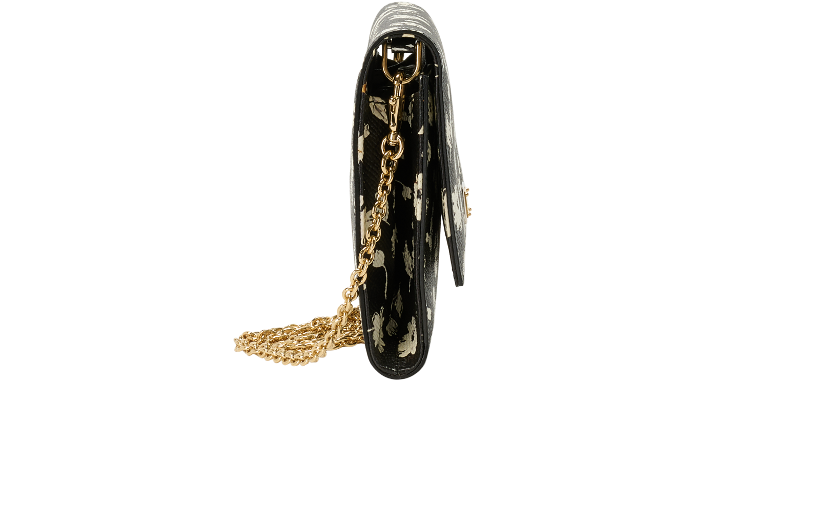 Floral Wallet On Chain, &pound;380, Handbags, Black/White, Leather, Side view